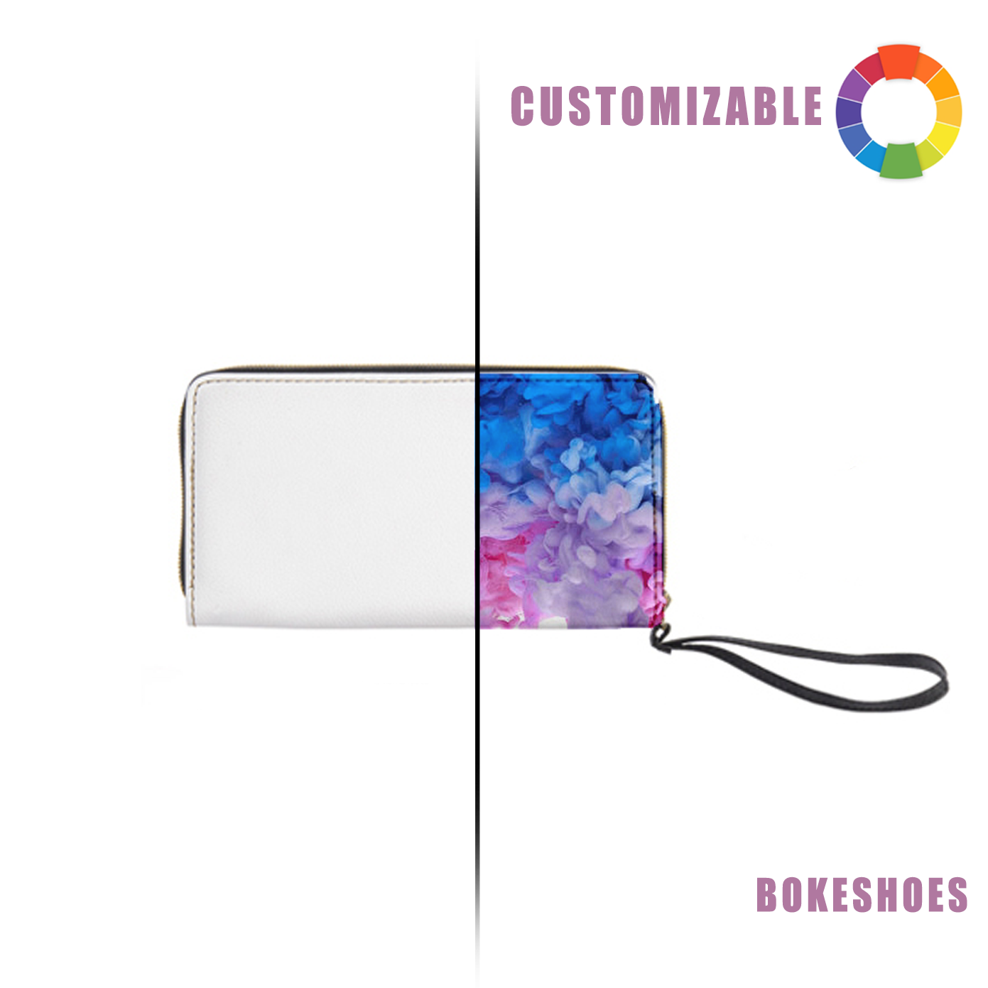 A long wallet with customizable patterns