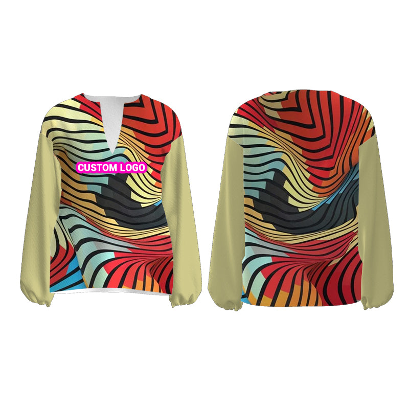 Design Your Own Silk V - neck long - sleeved blouse