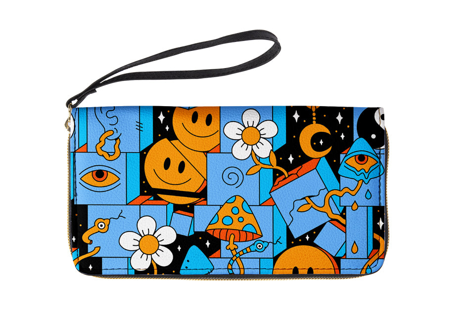 A long wallet with customizable patterns