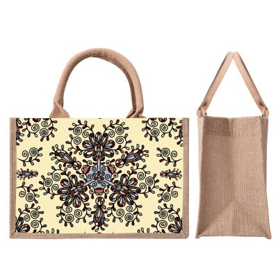 Boho - Print Jute Tote Bag