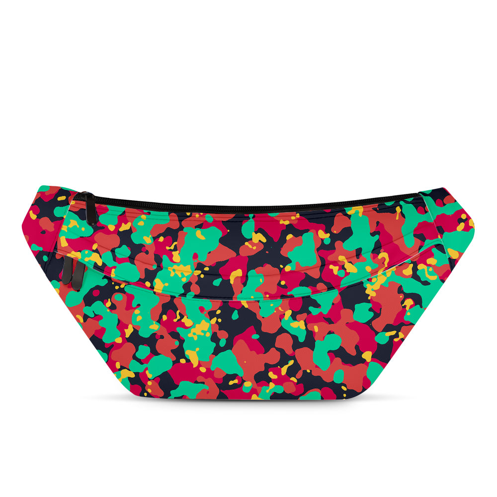 A crossbody bag with a camouflage pattern